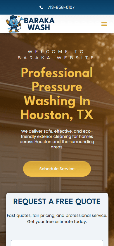 Baraka Wash website — mobile view