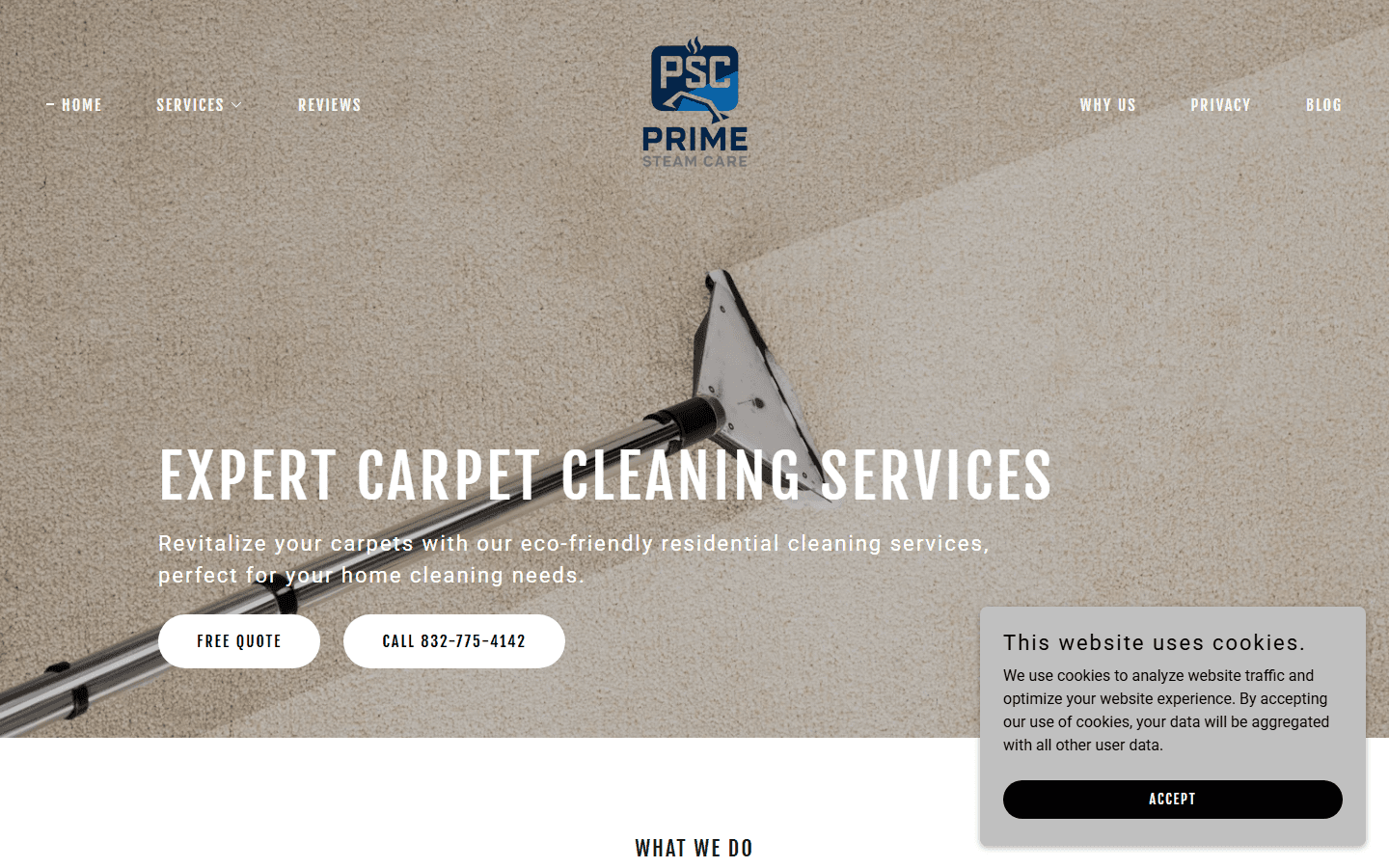 Prime Steam Care website — desktop view